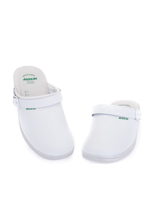 Antrin Herren Leder Anatomisch Clogs Weiß