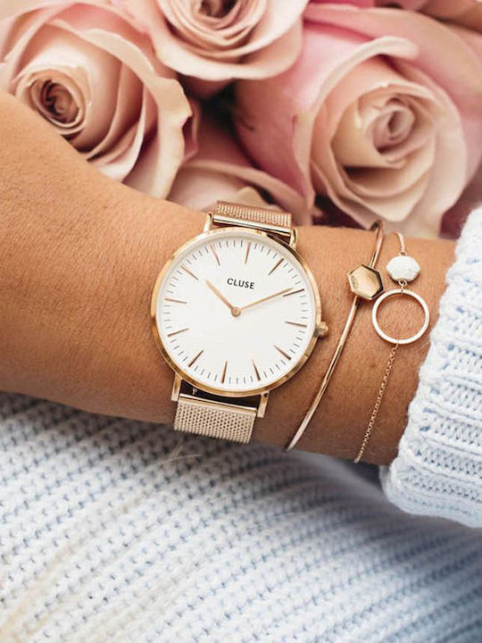 Cluse La Boheme Women's Watch with Pink Gold Metal Bracelet