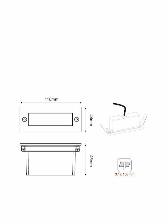 Aca Επιτοίχια Εξωτερική Πλαφονιέρα LED IP54 2W με Ψυχρό Λευκό Φως 11x44εκ.