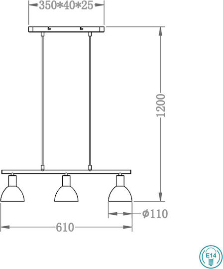 Trio Lighting Dallas Adjustable Pendant Light Silver Rail with Socket E14, E.14 11x61x120cm
