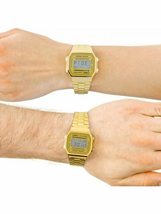 Casio Vintage Iconic Ψηφιακό Ανδρικό Ρολόι 36.3mm Χρονογράφος Μπαταρίας με Χρυσό Μεταλλικό Μπρασελέ