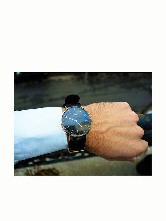 Daniel Wellington Classic Cornwall Ανδρικό Ρολόι 40mm Μπαταρίας με Μαύρο Υφασμάτινο Λουράκι