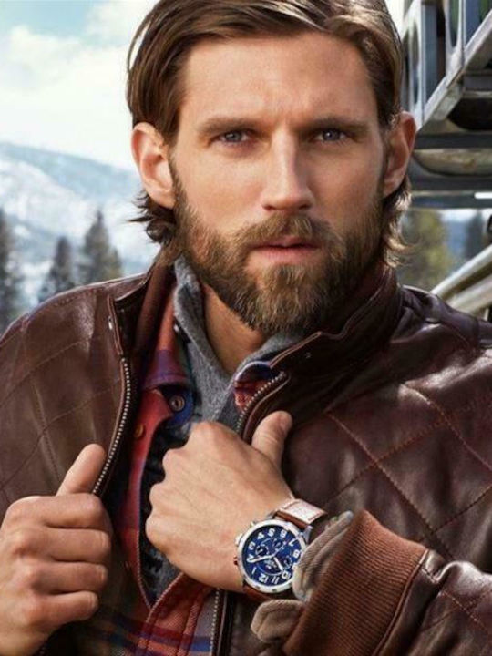 Tommy Hilfiger Trent Ανδρικό Ρολόι 46mm Χρονογράφος Μπαταρίας με Καφέ Δερμάτινο Λουράκι