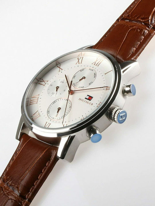 Tommy Hilfiger Kane Ανδρικό Ρολόι 44mm Χρονογράφος Μπαταρίας με Καφέ Δερμάτινο Λουράκι