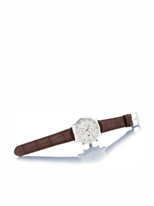 Tommy Hilfiger Kane Ανδρικό Ρολόι 44mm Χρονογράφος Μπαταρίας με Καφέ Δερμάτινο Λουράκι