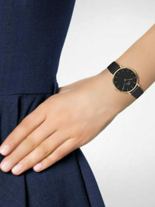 Daniel Wellington Petite Ashfield Γυναικείο Ρολόι 32mm Μπαταρίας με Μαύρο Μεταλλικό Μπρασελέ