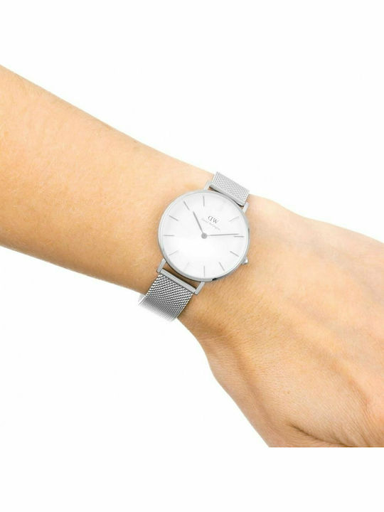 Daniel Wellington Classic Petite Γυναικείο Ρολόι 32mm Μπαταρίας με Ασημί Μεταλλικό Μπρασελέ