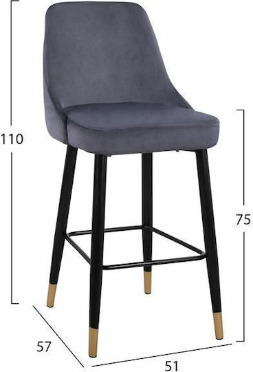 Stool Bar with Backrest Upholstered with Velvet Paige Gray 2pcs 51x57x110cm