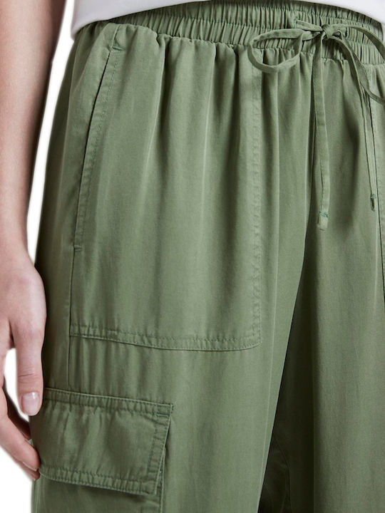 Women's High-waisted Fabric Cargo Trousers Khaki