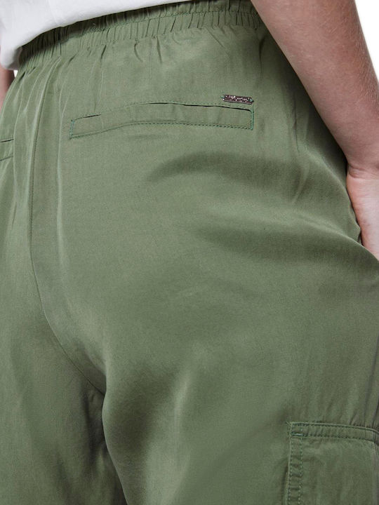 Women's High-waisted Fabric Cargo Trousers Khaki