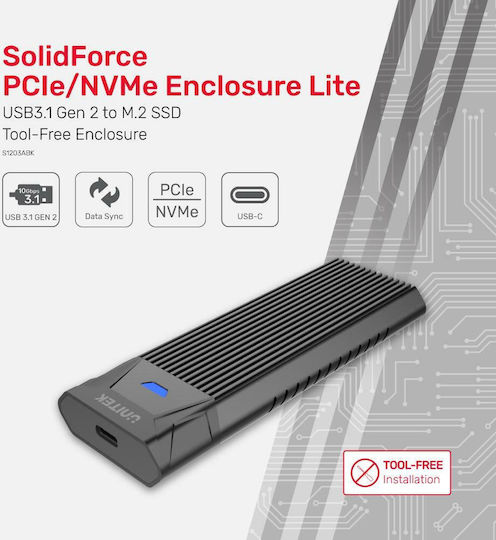 Unitek SolidForce Θήκη για Σκληρό Δίσκο M.2 PCI Express NVME με σύνδεση USB 3.1 Type-C