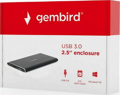 Gembird Case for Hard Drive 2.5" SATA III with Connection USB 3.0 Brushed Aluminum Black