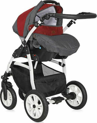 Lorelli Kara 3 in 1 Verstellbar 3 in 1 Baby Kinderwagen Geeignet für Neugeborene Dark Grey/Red