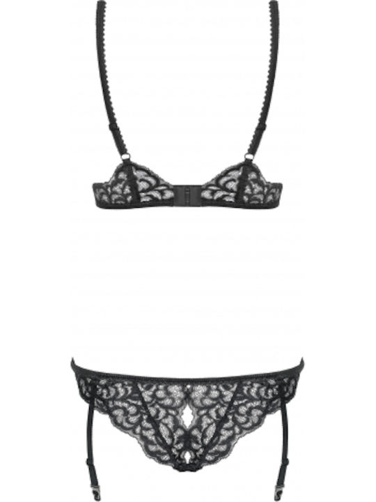 Obsessive Laluna Bodysuit Sexy Cu Dantelă Și Jartiere Negru