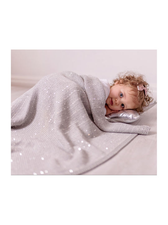Bizzi Growin Κουβέρτα Αγκαλιάς & Λίκνου Silver Sparkle Πλεκτή Γκρι 70x90εκ.