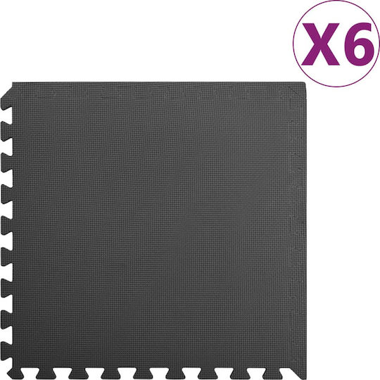 vidaXL EVA Gym Floor Puzzle Tatami Mat Black 6pcs 60x60x1cm