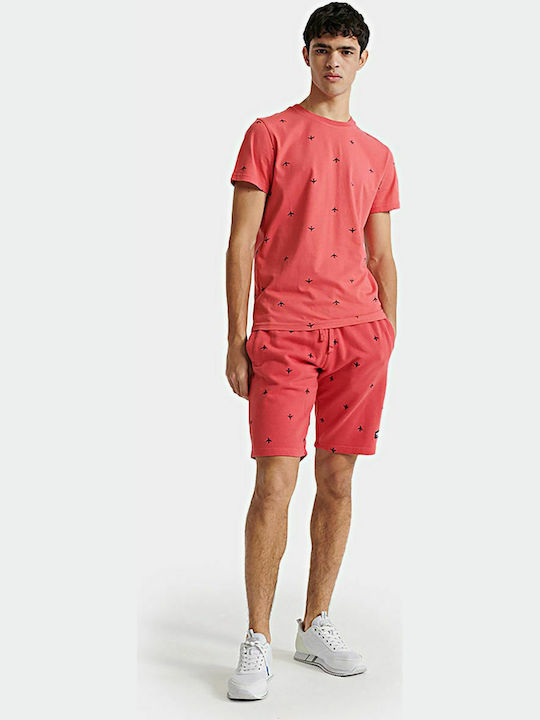 All Over Embroidered Men's Sports Print Shorts Red