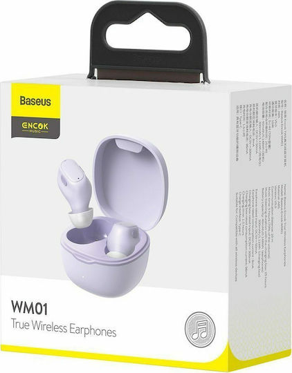 Baseus WM01 In-ear Bluetooth Handsfree Ακουστικά με Θήκη Φόρτισης Μωβ