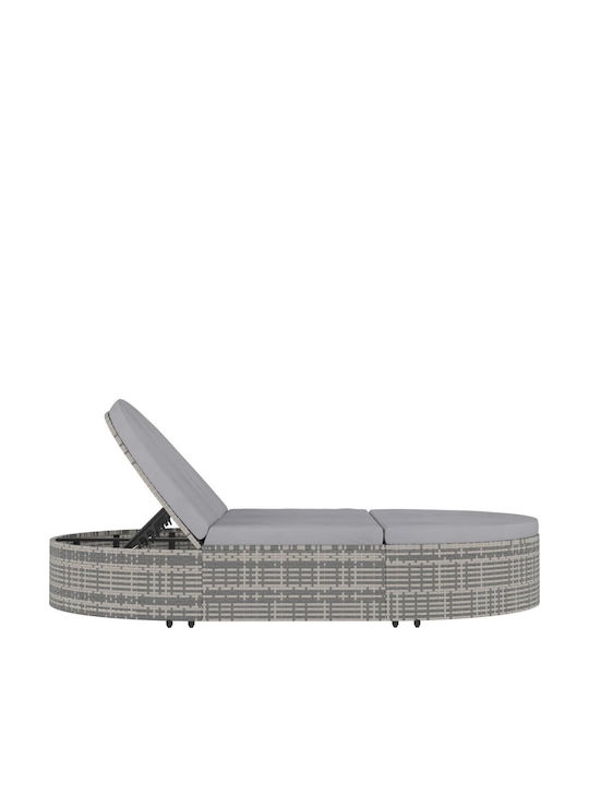 Liegestuhl-Bett Doppel Rattan mit Kissen & Rädern Gray 198x138x84cm.