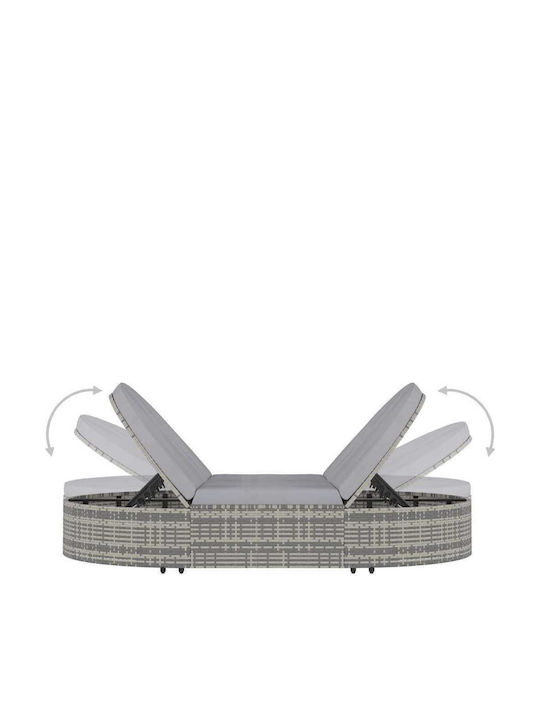 Liegestuhl-Bett Doppel Rattan mit Kissen & Rädern Gray 198x138x84cm.