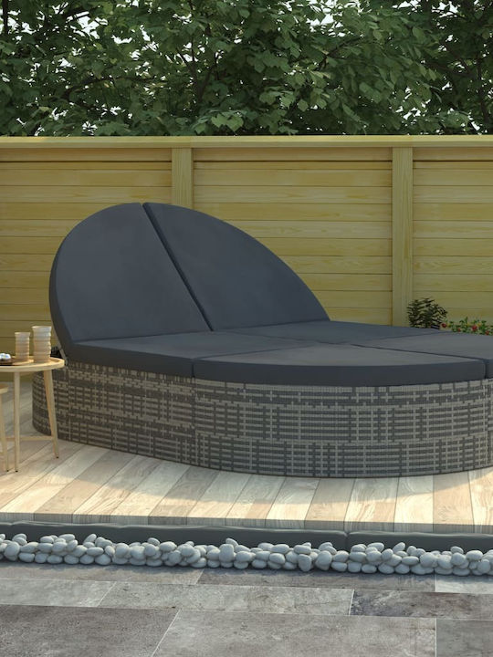 Liegestuhl-Bett Doppel Rattan mit Kissen & Rädern Gray 198x138x84cm.