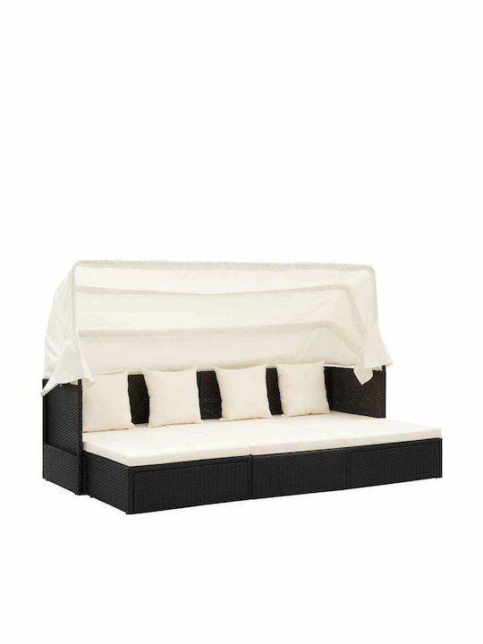 Șezlong-Pat Rattan cu Pernă Neagră Set cu Masă