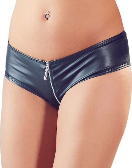 Cottelli Collection Leather Look Panties with Front Zip Γυναικείο Sexy Slip Μπλε