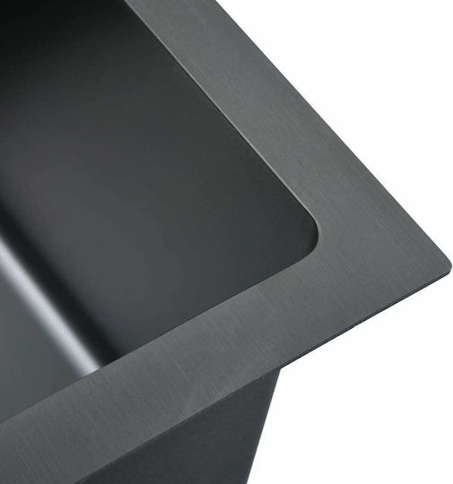 vidaXL Drop-In Sink Left Inox Brushed W87xD44cm Black