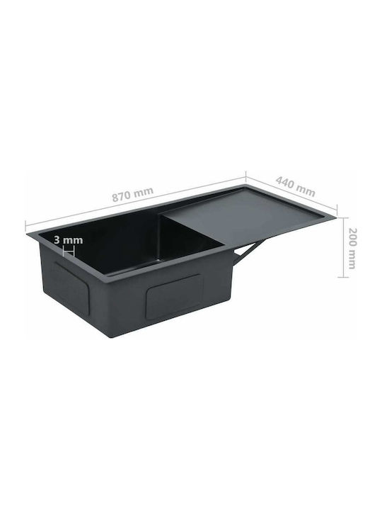 vidaXL Ένθετος Νεροχύτης Αριστερός Inox Brushed Μ87xΠ44cm Μαύρος