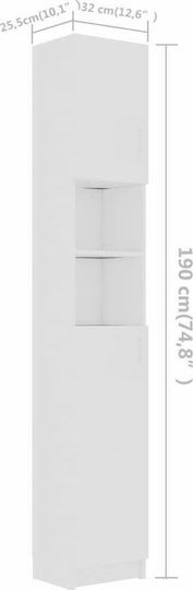 vidaXL Floor Bathroom Column Cabinet L190xD32xH25.5cm White