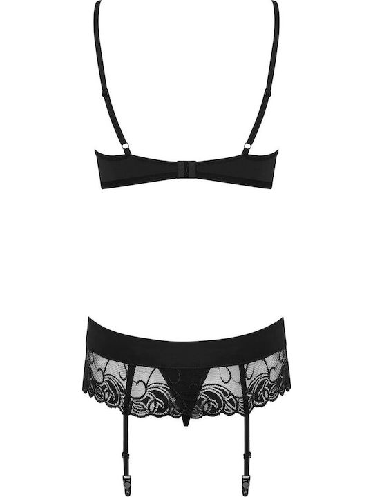 Obsessive Spitzen Unterwäsche-Set für Damen BH mit Zeichenfolge Schwarz Wonderia
