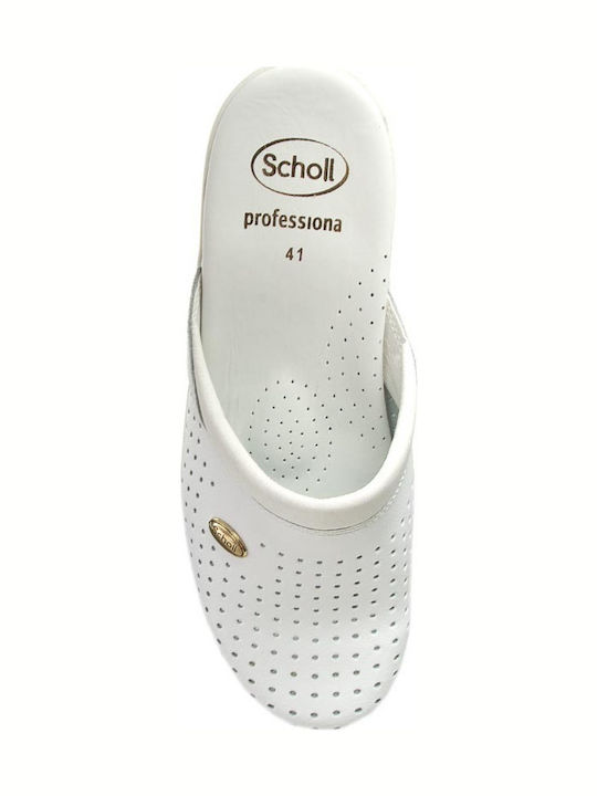 Scholl Back Guard Leather Anatomic Clogs White