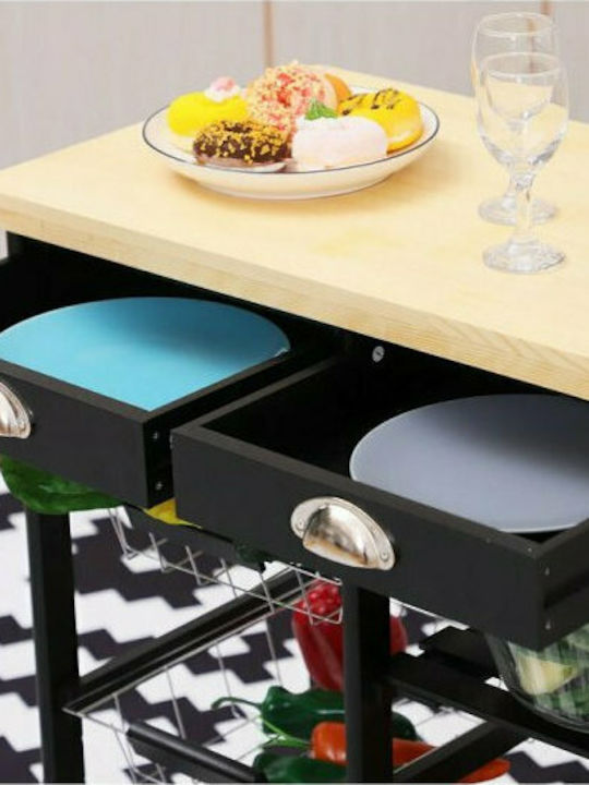 HomCom Wooden Kitchen Trolley 6 Tiers Black 74x37x76cm