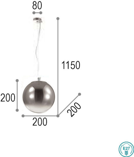 Ideal Lux Mapa Fade SP1 Pendant Light Silver with Socket E27 20x20x115cm