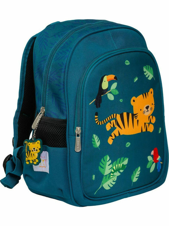 A Little Lovely Company Jungle tiger Insulated School Bag Backpack Kindergarten in Turquoise color 13lt