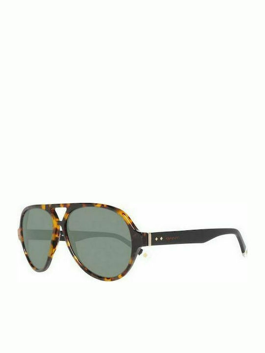 Gant Men's Sunglasses with Multicolour Tartaruga Plastic Frame and Green Lens GRS2003 TOBLK-2