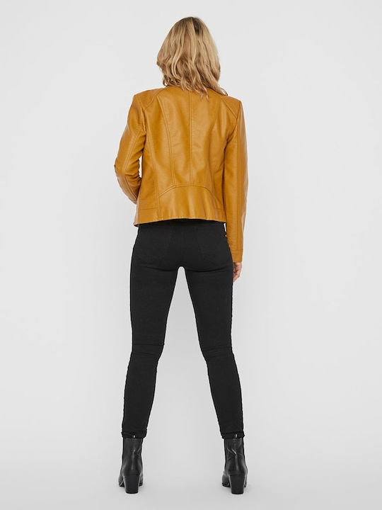 Vero Moda Women's Short Biker Jacket for Winter Camel