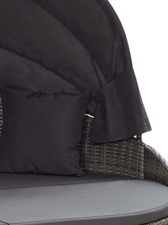 Liegestuhl-Bett Doppel Rattan mit Kissen & Sonnenschirm Grey 230x145x80cm.