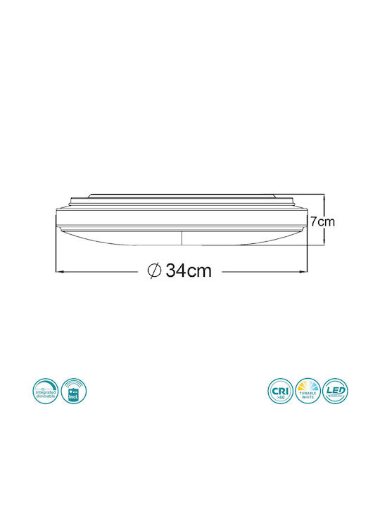 Trio Lighting Castor Rundes Draußen LED-Panels 25W mit Kaltweißem Licht 6500K 34cm