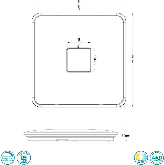 Trio Lighting Samurai Τετράγωνο Εξωτερικό LED Panel 30W με Ρυθμιζόμενο Λευκό Φως
