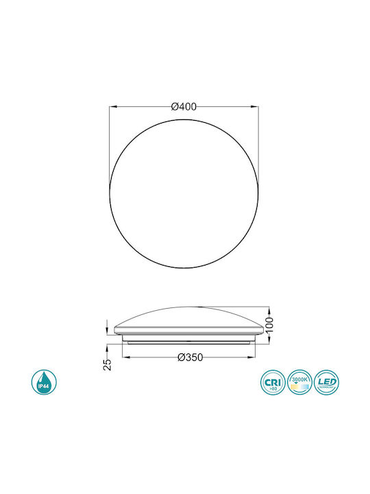 Trio Lighting Putz Rund Draußen LED Panel 15W mit Warmes Weiß Licht 3000K