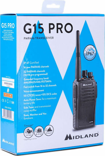 Midland G15 Pro Ασύρματος Πομποδέκτης PMR 0.5W χωρίς Οθόνη