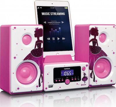 Lenco Sound System 2 MC-020 MC-020P 10W with Digital Media Player, WiFi and Bluetooth White / Pink