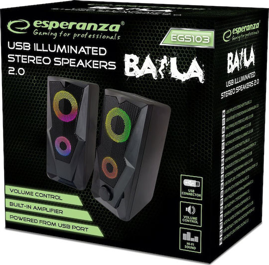 Esperanza Baila 2.0 Speakers with RGB 6W Black