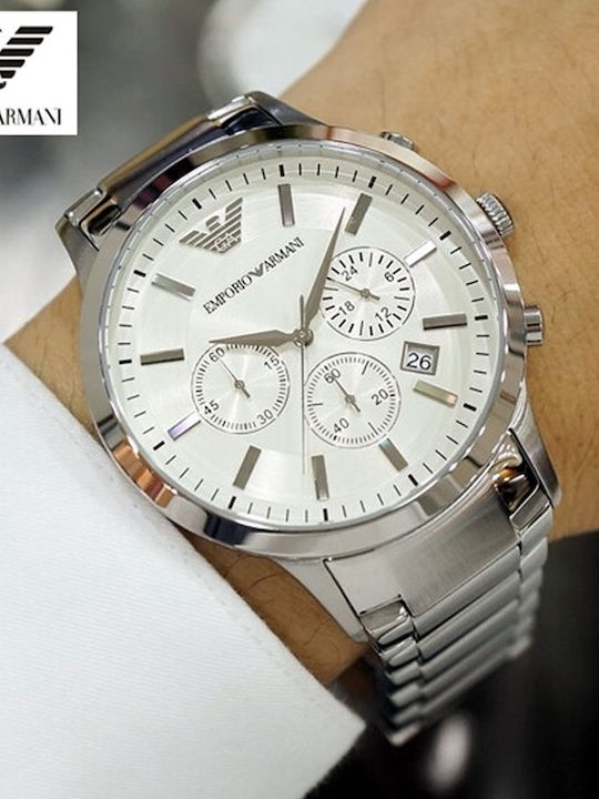 Emporio Armani Classic Men's Watch 43mm Chronograph Battery with Silver Metal Bracelet