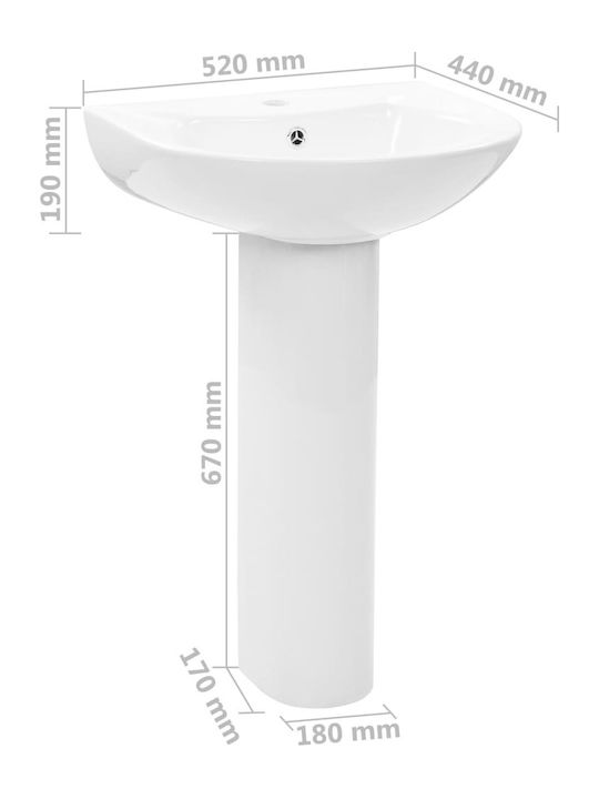 vidaXL An der Wand montiert Waschbecken mit Säule Keramik 82x44x88cm Weiß