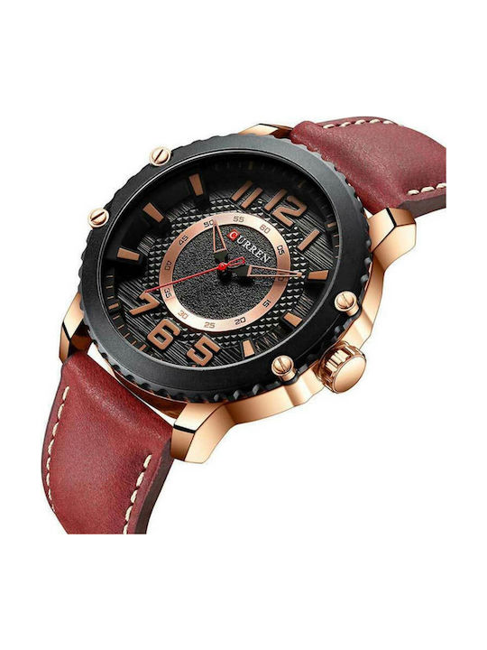 Curren Men's Watch 48mm Battery with Burgundy Leather Strap