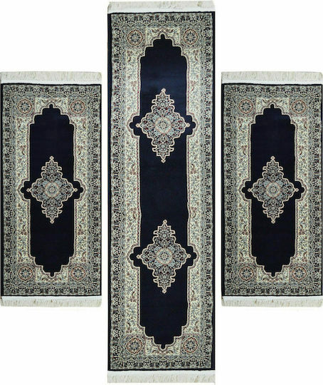 Sprintzio Qom Schlafzimmer-Teppichsets Wolle Blau Barock 3 Stück