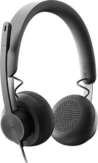 Logitech Zone Wired On Ear Multimedia Ακουστικά με μικροφωνο και σύνδεση USB-C / USB-A σε Γκρι χρώμα