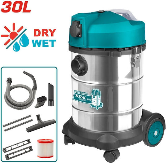 Total Vacuum Wet / Dry 1400W with Stainless Bin 30lt